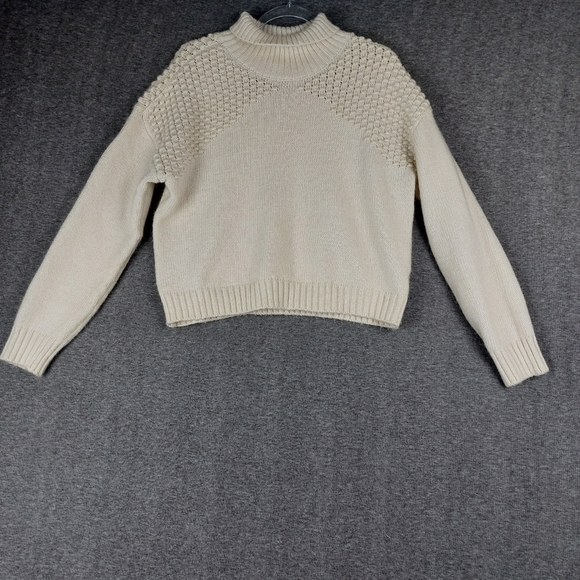 Falls Creek Sweaters - FALLS CREEK WOMENS CREAM CROPPED TEXTURED LONG SLEEVE TURTLE NECK SWEATER SIZE L